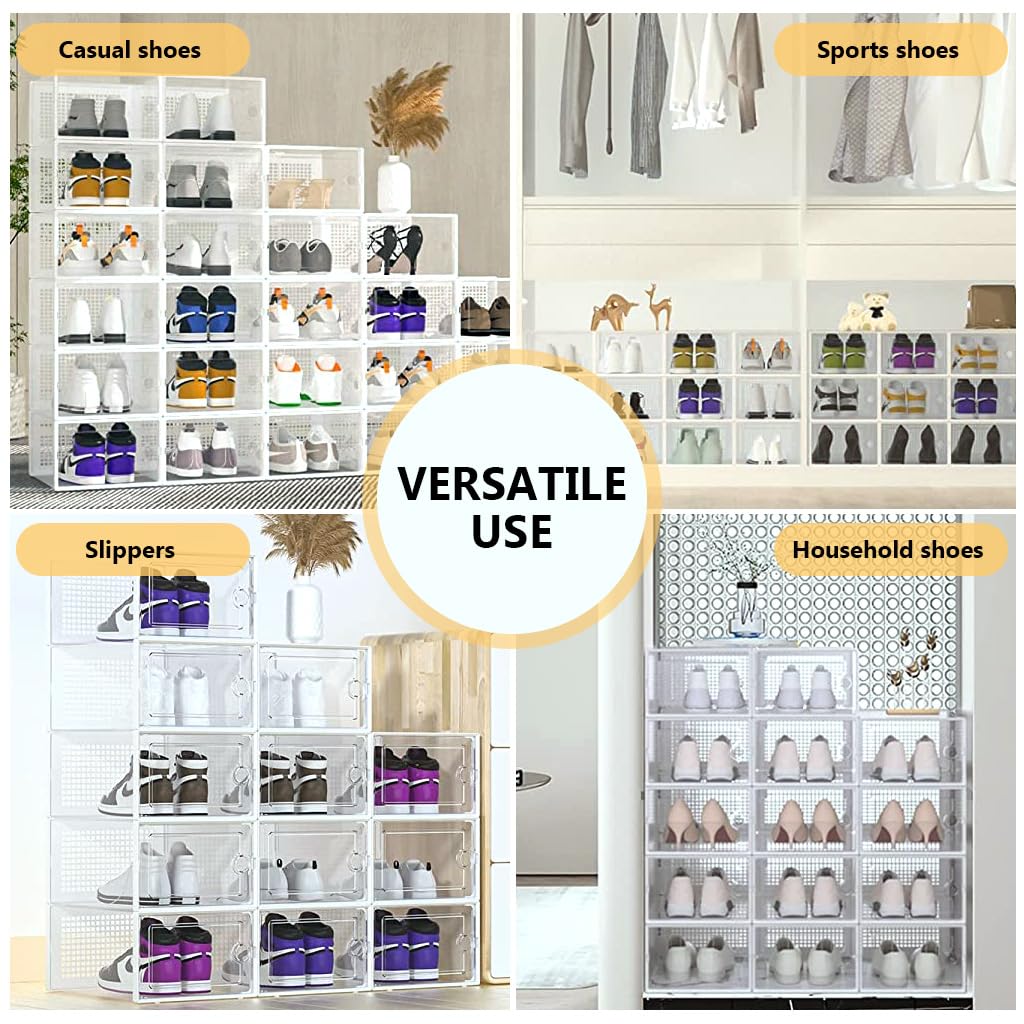 HASTHIP 12 Pack Shoe Box, Large Plastic Shoe Boxes Storage, Fit Size Men's 11, Clear Plastic Stackable Sneaker Containers Bins with Lids, Great Substitute for Shoe Rack, Space Saving (White) HASTHIP 12 Pack Shoe Box, Large Plastic Shoe Boxes Storage, Fit Size Men's 11, Clear Plastic Stackable Sneaker Containers Bins with Lids, Great Substitute for Shoe Rack, Space Saving (White)